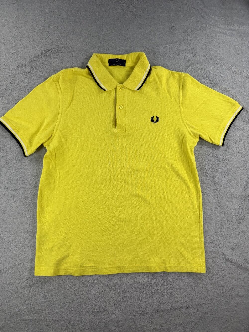 Fred Perry Men's Yellow Tipped Collar Polo Shirt Made in England 38 Size Small